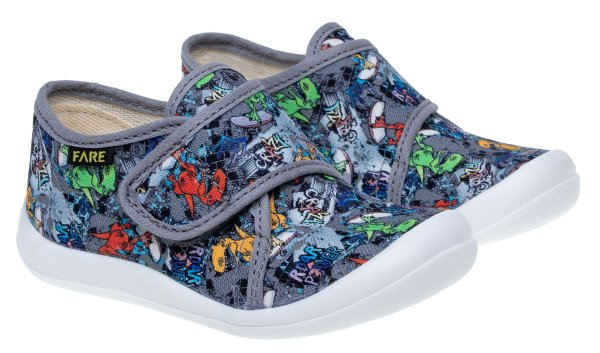 FARE KLASIK Dětské papuče na suchý zip šedé