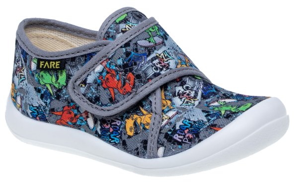 FARE KLASIK Dětské papuče na suchý zip šedé