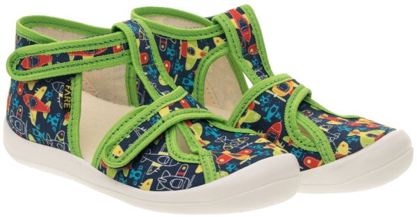 FARE KLASIK Dětské papuče na suchý zip zelené