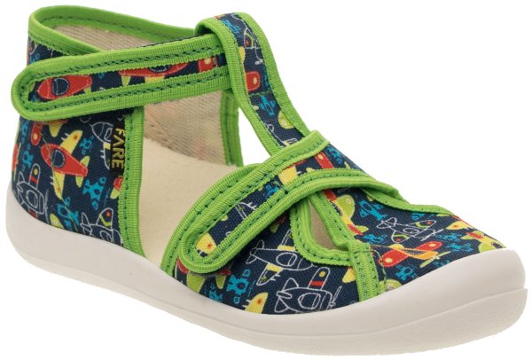 FARE KLASIK Dětské papuče na suchý zip zelené